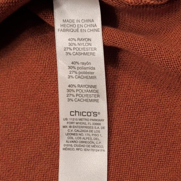 Chico's Cashmere Blend Sz 0 S Sweater Solid Rust Orange Women's Ribbed Pullover - Picture 7 of 10